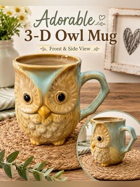 Source Unknown Ceramic 3-D Owl Mug - Turquoise and Honey